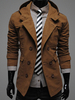 Modischer Herren Mantel Jacke Baumwolle mit Kapuze Notch Kragen Zweireiher 2020 Deep Brown Casual Jacke