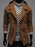 Modischer Herren Mantel Jacke Baumwolle mit Kapuze Notch Kragen Zweireiher 2020 Deep Brown Casual Jacke