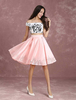 Modisches Abendkleid für Homecoming mit Carmenausschnitt Satingewebe A-Linie- Cutouts und Hellrosa