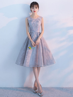 Modisches Abendkleid für Homecoming mit Rundkragen Spitze A-Linie- und Spitzen in Hellgrau