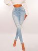 Mom Jeans Damen Denim Lange Hosen Hellhimmelblau Vintage Ripped Denim Hose