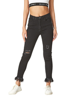 Mom Jeans Damen Jeanshose Schwarze Baumwolle High Rise Waist Ripped Hose
