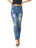 Mom Jeans Frauen Blue Denim Hosen Cowboy Polyester High Rise Taille Tapered Fit Ripped Hosen Jeans