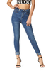 Mom Jeans Frauen Blue Jeans Cowboy Buttons Polyester Raised Button Fly Waist Röhrenhose Jeanshose
