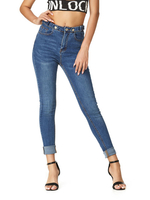Mom Jeans Frauen Blue Jeans Cowboy Buttons Polyester Raised Button Fly Waist Röhrenhose Jeanshose
