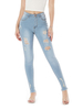 Mom Jeans Frauen Hellhimmelblaue Hosen Cowboy Baumwolle Hochhose Taille Tapered Fit Hose Ripped Jeans