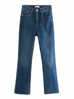 Mom Jeans Frauen Jeans Dark Navy Cotton Raised Waist Hose Gerade Cowboyhose