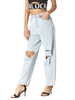 Mom Jeans Frauen Sky Blue Jeans Polyester Raised Waist Gerade Hose Ripped Jeans