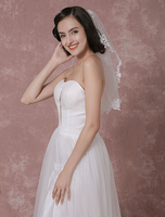 Monistisches Hochzeit Schleier Tüll Spitze Applique Rand Brautschleier