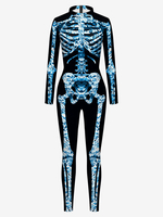 Monster-Strumpfanzug Halloween-Jumpsuit für Frauen Tiefbraunes Trikot-Skeleton Halloween gruselige Lycra-Spandex Catsuit Zentai