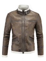 Motorradjacke aus PU in Braun mit Stehkragen und Reißverschluss