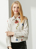 Motorradjacke Ecru Weiß Blumendruck Muster Asymmetrische PU Leder Umlegekragen Langarm Lässige Lederjacke