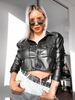 Motorradjacke für Damen Langarm Stretch Knöpfe Taschen Schwarz PU Lederjacke