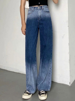 Mütter Jeans Damen Jeanshose Blaue Acryl Ombre Breite Hose Cowboy Lange Hose