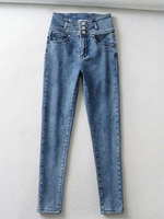 Mütter Jeans Damen Jeanshose Blaue Knöpfe Baumwolle Gerade Hose Lange Hose