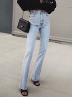 Mütter Jeans Damen Jeanshose Hellblaue Baumwolle Gerade Hose Lange Jeans