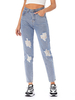 Mütter Jeans Damen Jeanshose Hellhimmelblau Polyester Raised Waist Cowboy Lange gerade Hose Freizeitjeans