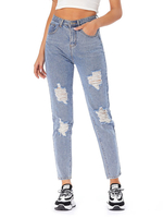 Mütter Jeans Damen Jeanshose Hellhimmelblau Polyester Raised Waist Cowboy Lange gerade Hose Freizeitjeans