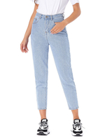 Mütter Jeans Damen Jeanshose Hellhimmelblau Polyester Raised Waist Gerade Hose Cowboy Long Jeans