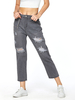 Mütter Jeans Frauen Grau Jeans Cowboy Polyester Raised Zipper Fly Waist Lose Hose Jeanshose Ripped Jeans