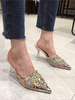Mules Mesh Blond Strass Chic Moderne Spitzzehen Schuhe