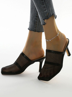 Mules PU Leder Schwarz Stiletto Round Toe Damen Sommerschuhe