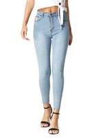 Mutter Jeans Frauen Hellhimmelblau Jeans Baumwolle Hochhose Taille Tapered Fit Hose Cowboy Denim Hose