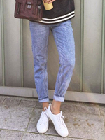 Mutter Jeans Frauen Himmelblau Jeans Cowboy Tapered Fit Casual Denim Long Jeans