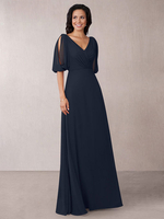 Mutter Kleid Schwarz V-Ausschnitt Halbärmlinge A-line Plissee Chiffon Hochzeit Gastkleider