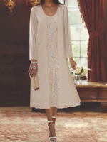 Mutterkleid mit Ausschnitt und langen Ärmeln zweiteilig Pailletten Gastkleider für die Hochzeit