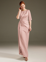 Mutterkleid mit Juwel-Ausschnitt kurzen Ärmeln Etuikleid plissiert für Hochzeitsgäste