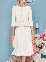 Mutterkleid mit Rundhalsausschnitt Dreiviertelärmeln wadenlang A-Linie Gastkleider für Hochzeit