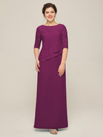 Mutterkleid mit Rundhalsausschnitt Halbarm A-Linie Spitze Gastkleider für Hochzeit