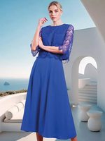 Mutterkleid mit Rundhalsausschnitt Halbarm A-Linie Spitze Kleider für Hochzeitsgäste