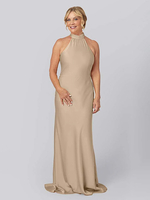 Mutterkleid Neckholder Ärmellos Etui Cut Out Bodenlang Gastkleider für Hochzeit