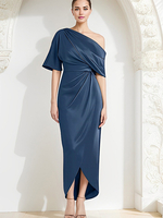 Mutterkleid One-Shoulder-Halbarm plissiert Etui-Gastkleider für die Hochzeit