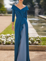 Mutterkleid V-Ausschnitt 3/4 Ärmel A-Linie Plissee Gastkleider für Hochzeit