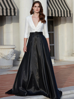 Mutterkleid V-Ausschnitt 3/4 Ärmel A-Linie Schärpe mit Schleppe Kleider für Hochzeitsgäste