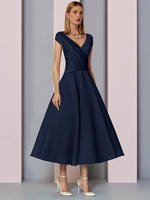 Mutterkleid V-Ausschnitt Kurze Ärmel A-Linie Hochzeitsgastkleider