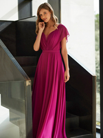 Mutterkleid V-Ausschnitt Kurze Ärmel A-Linie Plissee Gastkleider für Hochzeit