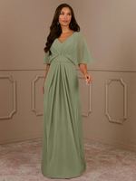 Mutterkleid V-Ausschnitt Kurze Ärmel A-Linie Plissee Kleider für Hochzeitsgäste