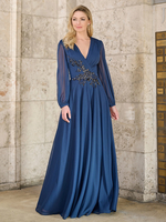 Mutterkleid V-Ausschnitt Lange Ärmel A-Linie Applikation Bodenlang Hochzeitsgastkleider