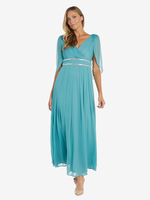 Mutterkleid V-Ausschnitt Ärmellos A-Linie Schärpe Hochzeitsgastkleider