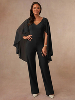 Mutterkleid V-Ausschnitt Ärmellos Jumpsuit Applikation Bodenlang Hochzeitsgastkleider