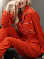 Nachtwäsche Loungewear Buttons Outfit Langarm Pyjama für Frauen