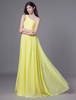 Narzissen Brautjungfer Kleider lange Chiffon Abendkleid drapieren Hochzeit Partykleid mit abnehmbarem Band