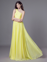 Narzissen Brautjungfer Kleider lange Chiffon Abendkleid drapieren Hochzeit Partykleid mit abnehmbarem Band