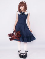 Navy Blau Lolita Jumper Rock College School Stil Rüschen Bow