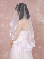 NET Hochzeit Schleier monistisches Spitze Applique Rand Wasserfall Brautschleier