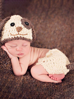 Neugeborenes Baby Kostüm Gestrickt Foto Shooting Requisiten Hündchen Hut Hut